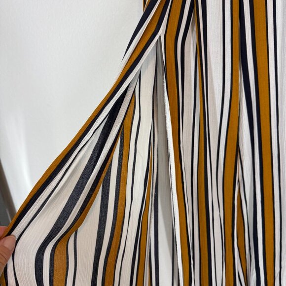 Selfie Leslie Striped Wide Leg Palazzo Pants Navy White Front Slit Small - Picture 6 of 11
